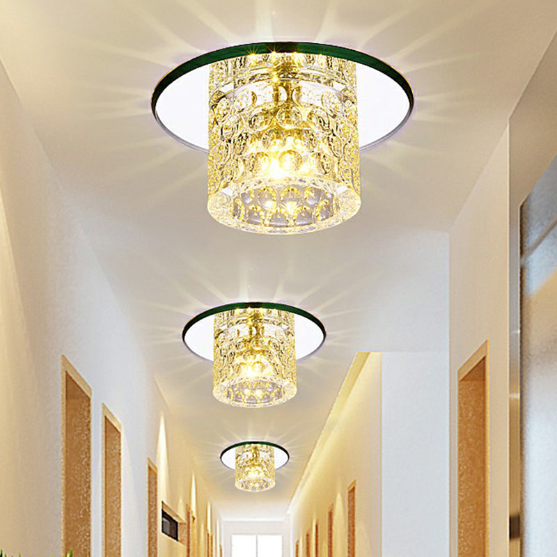 Transform Your Corridor: Simplicity Meets Elegance with Cylindrical LED Flush Ceiling Light Fixture Featuring Dimpled Crystal Clear Flush Light