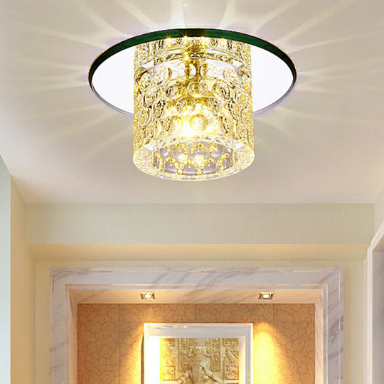 Transform Your Corridor: Simplicity Meets Elegance with Cylindrical LED Flush Ceiling Light Fixture Featuring Dimpled Crystal Clear Flush Light