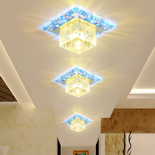 Minimalist LED Cube Crystal Ceiling Lamp for Hallways - Clear Flush Mount Light