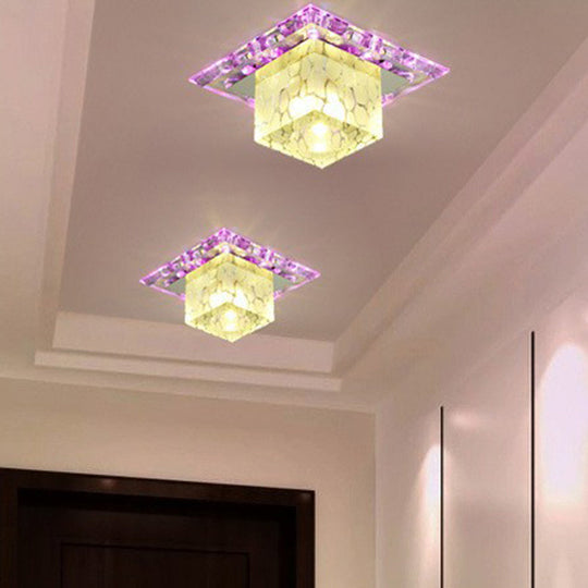 Minimalist LED Cube Crystal Ceiling Lamp for Hallways - Clear Flush Mount Light