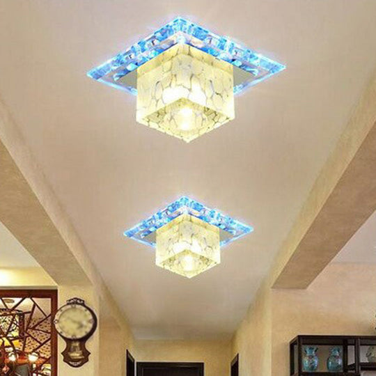 Minimalist LED Cube Crystal Ceiling Lamp for Hallways - Clear Flush Mount Light