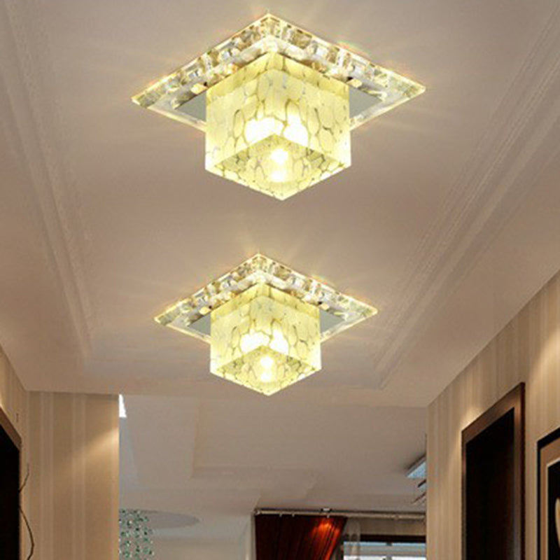 Minimalist LED Cube Crystal Ceiling Lamp for Hallways - Clear Flush Mount Light