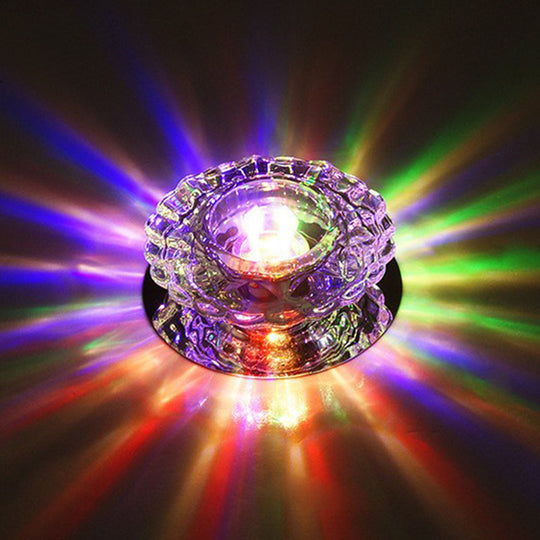 Simple Clear Crystal Entryway Led Flush Light Fixture - Round Mini Ceiling Mount