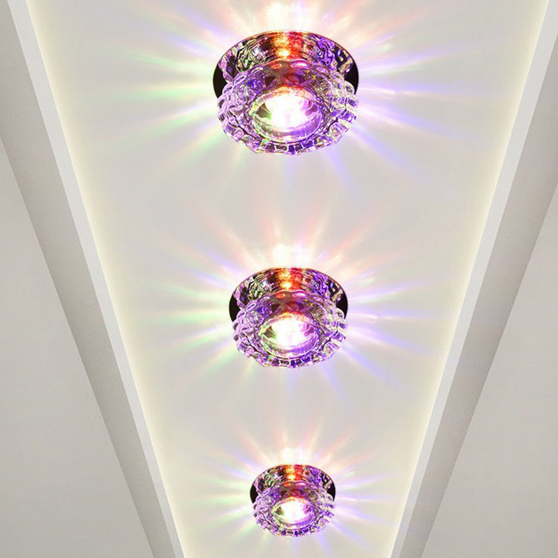 Simple Clear Crystal Entryway LED Flush Light Fixture - Round Mini Ceiling Flush Mount