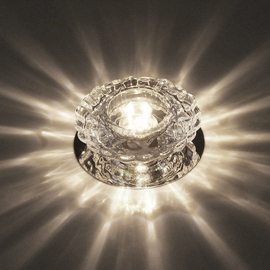 Simple Clear Crystal Entryway Led Flush Light Fixture - Round Mini Ceiling Mount