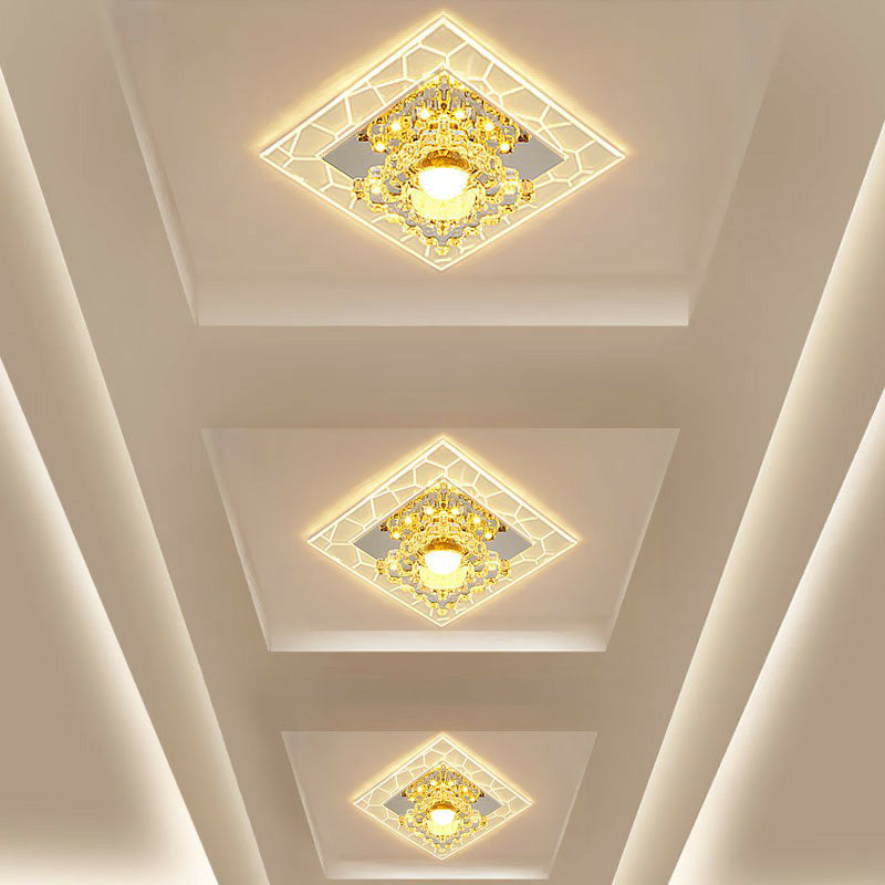 Modern Crystal LED Flush Mount Ceiling Light for Foyer - Clear Square Design