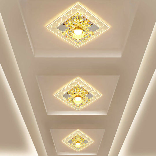 Modern Crystal LED Flush Mount Ceiling Light for Foyer - Clear Square Design