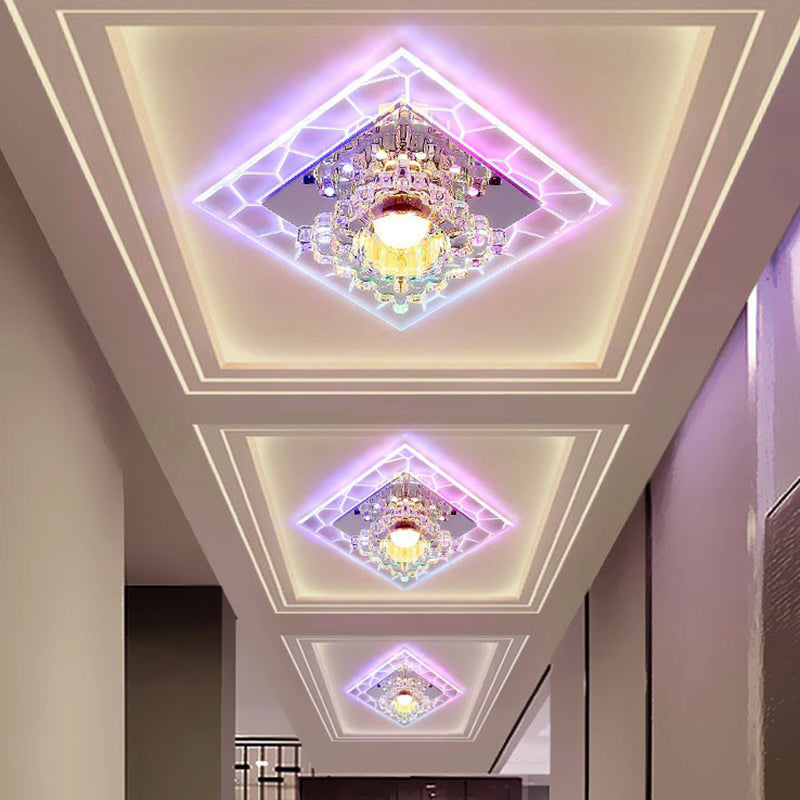 Modern Crystal LED Flush Mount Ceiling Light for Foyer - Clear Square Design