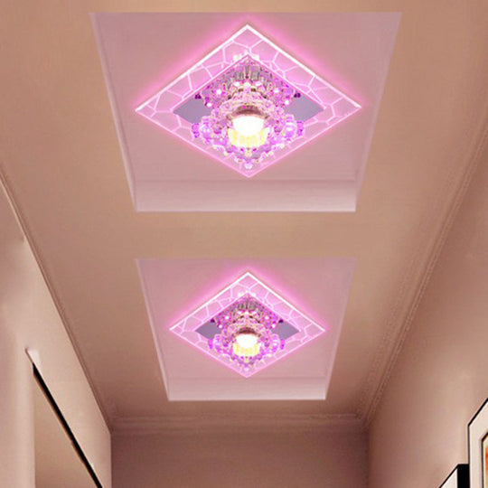 Modern Crystal LED Flush Mount Ceiling Light for Foyer - Clear Square Design