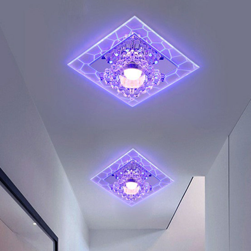 Modern Crystal LED Flush Mount Ceiling Light for Foyer - Clear Square Design