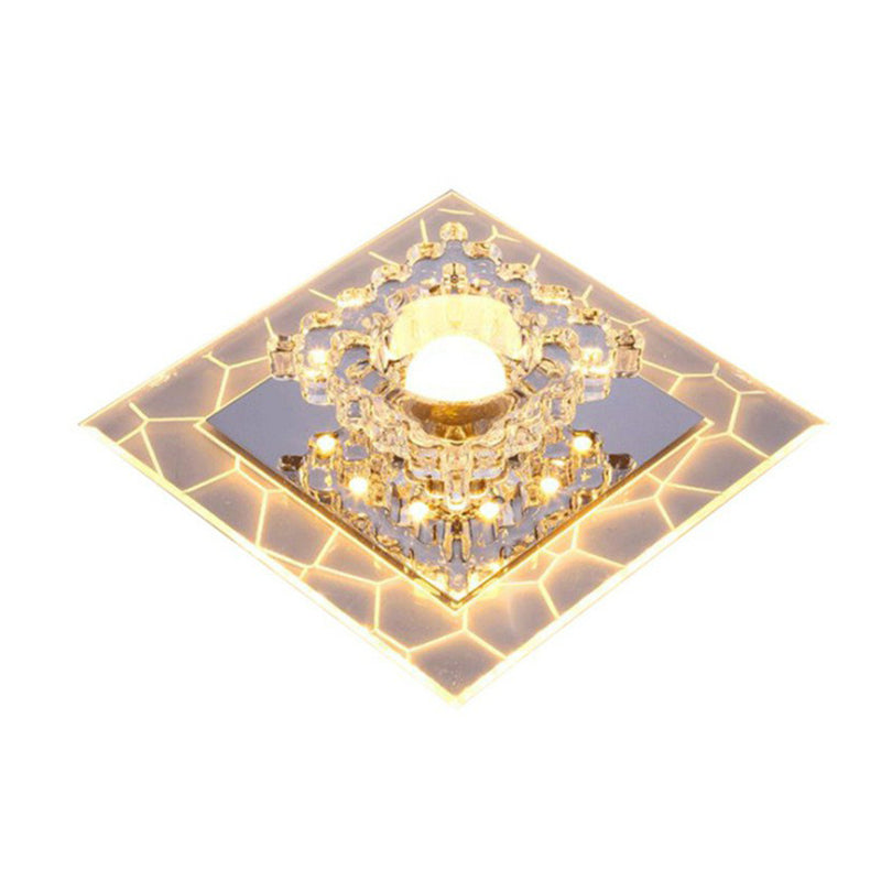 Modern Crystal LED Flush Mount Ceiling Light for Foyer - Clear Square Design