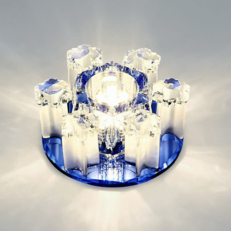 Crystal Block Led Hallway Flush-Mount Light Fixture - Modernism Floral Ceiling Flush