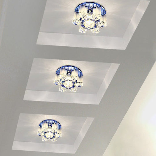 Crystal Block LED Hallway Flush-Mount Light Fixture - Modernism Floral Ceiling Flush Light