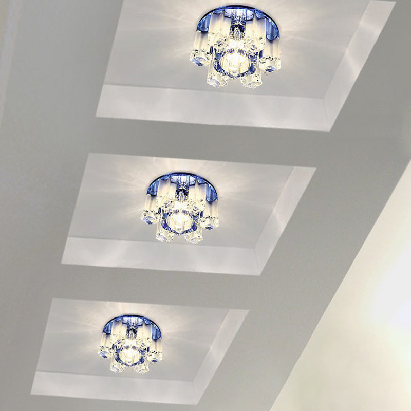 Crystal Block Led Hallway Flush-Mount Light Fixture - Modernism Floral Ceiling Flush