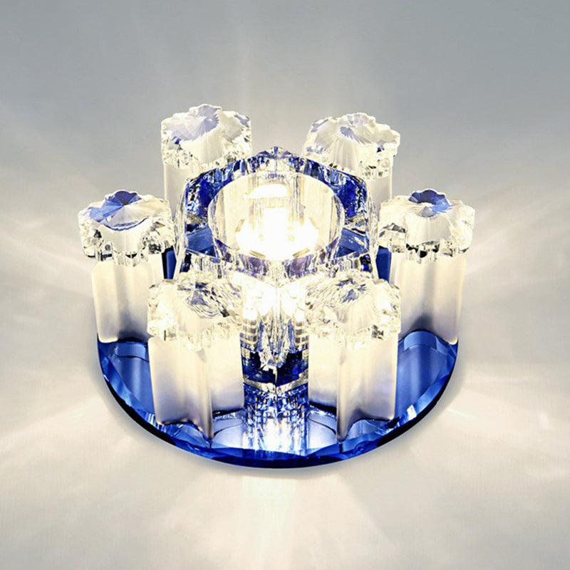 Crystal Block LED Hallway Flush-Mount Light Fixture - Modernism Floral Ceiling Flush Light