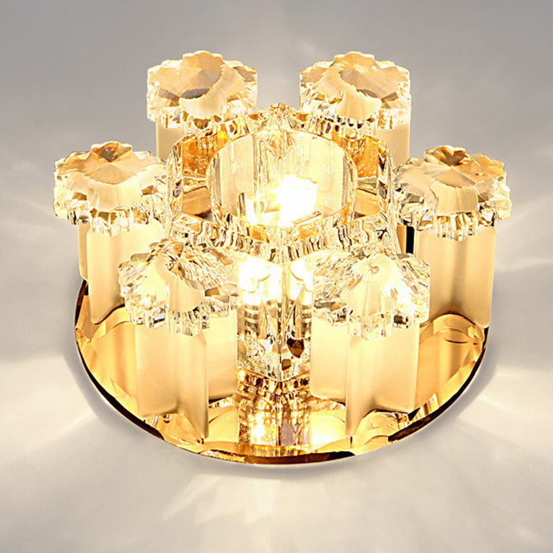 Crystal Block Led Hallway Flush-Mount Light Fixture - Modernism Floral Ceiling Flush Tan