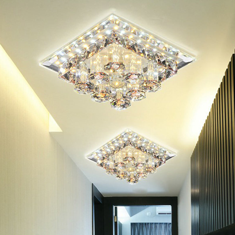 Modern Square Optic Crystal LED Flush Mount Ceiling Light Fixture for Aisle