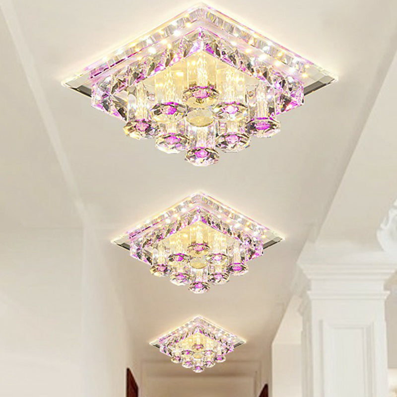 Modern Square Optic Crystal LED Flush Mount Ceiling Light Fixture for Aisle