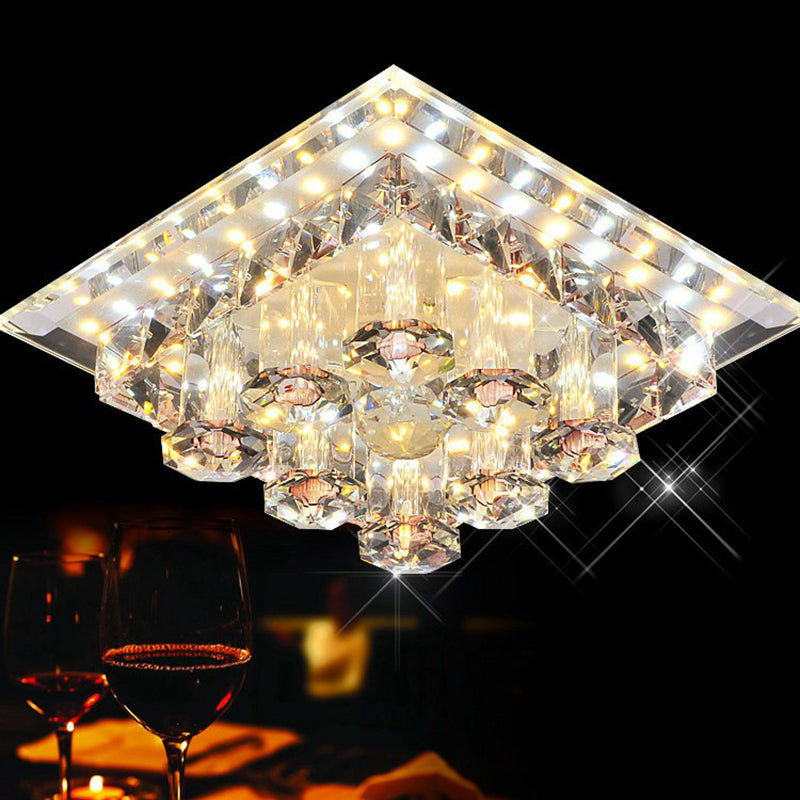 Modern Optic Prismatic Crystal LED Flush Mount - Square Flush Ceiling Light Fixture for Aisle