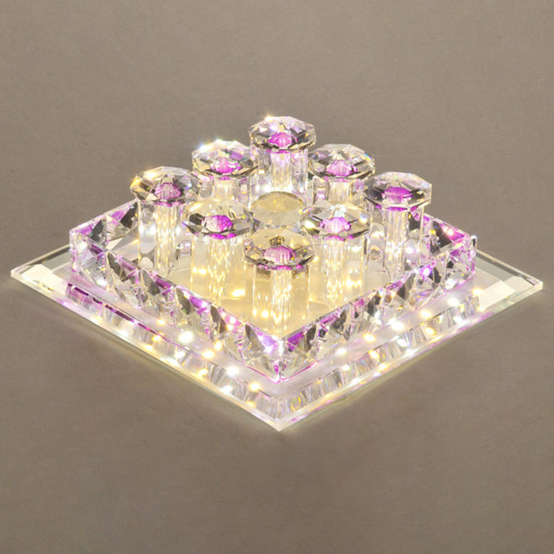 Modern Optic Prismatic Crystal LED Flush Mount - Square Flush Ceiling Light Fixture for Aisle