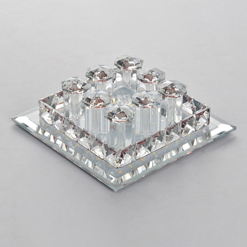 Modern Square Optic Crystal LED Flush Mount Ceiling Light Fixture for Aisle