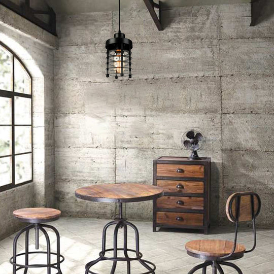 Industrial Wire Cage Pendant Light Fixture in Black & Rust for Dining Room with 1 Bulb