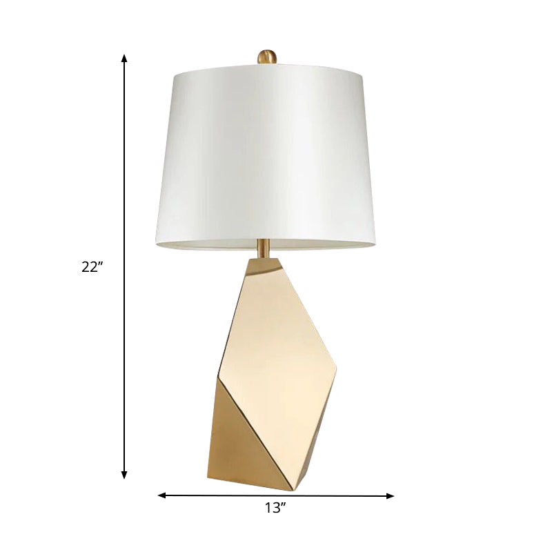 Gold Metal Desk Lamp With White Fabric Shade - Traditional Tapered Design