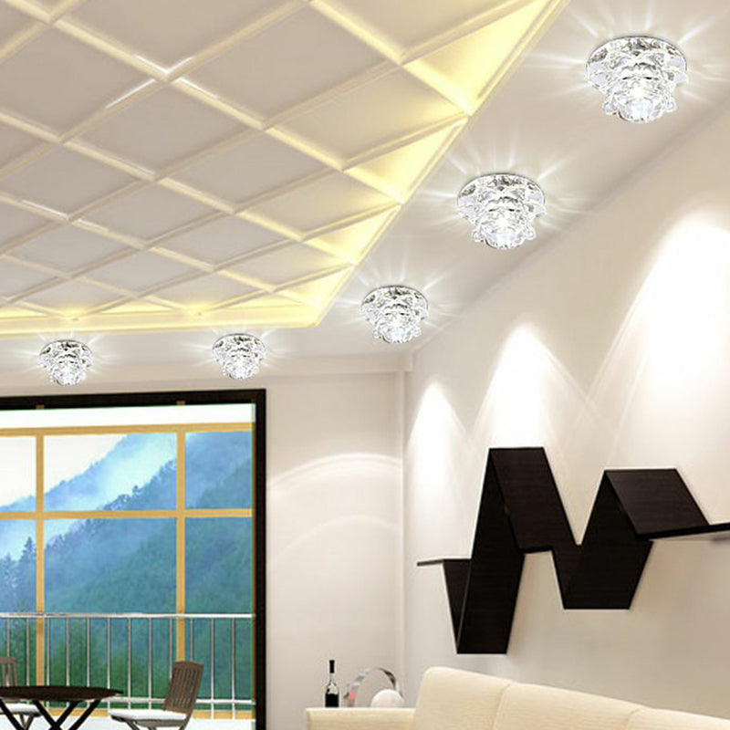 Modern Crystal Lotus LED Ceiling Flushmount Light - Clear & Stylish for Living Room