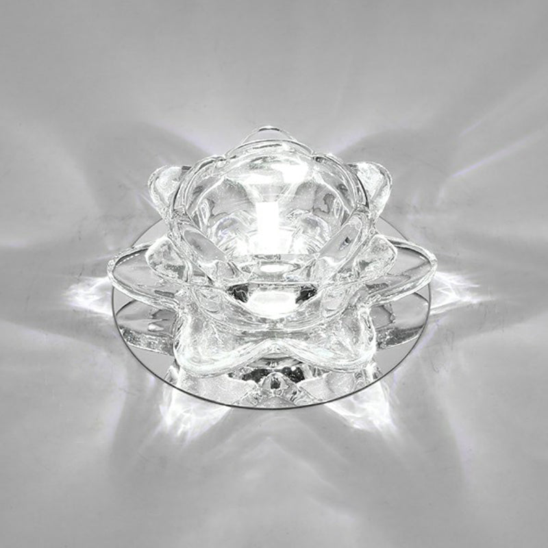 Modern Crystal Lotus LED Ceiling Flushmount Light - Clear & Stylish for Living Room