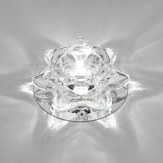 Modern Crystal Lotus Led Ceiling Flushmount Light - Clear & Stylish For Living Room / White