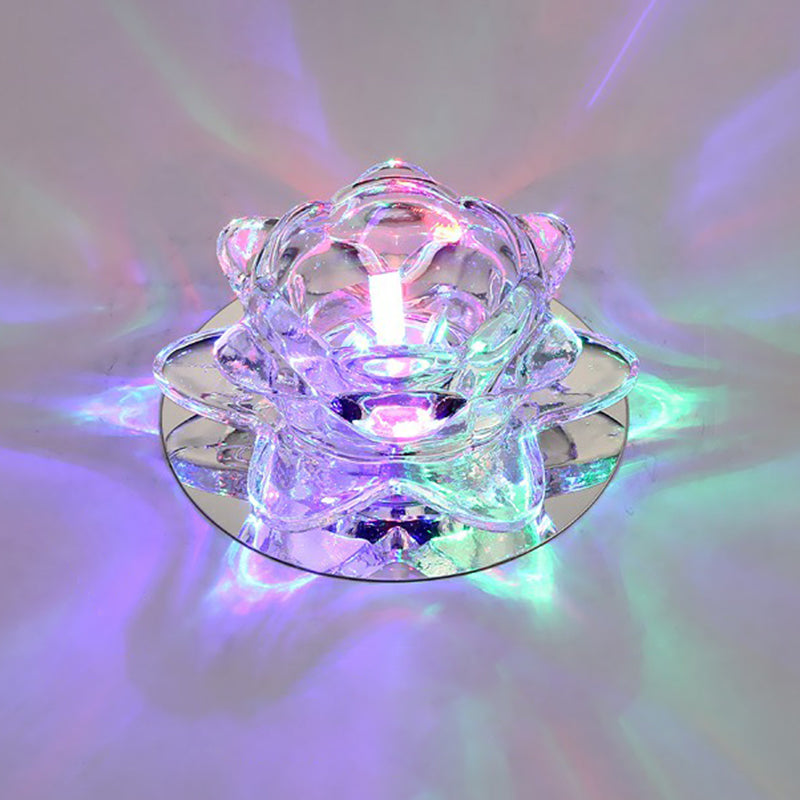 Modern Crystal Lotus LED Ceiling Flushmount Light - Clear & Stylish for Living Room