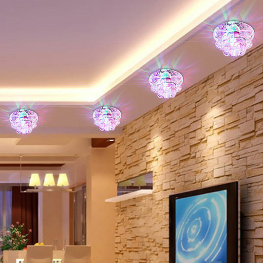 Modern Crystal Lotus LED Ceiling Flushmount Light - Clear & Stylish for Living Room