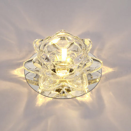 Modern Crystal Lotus LED Ceiling Flushmount Light - Clear & Stylish for Living Room