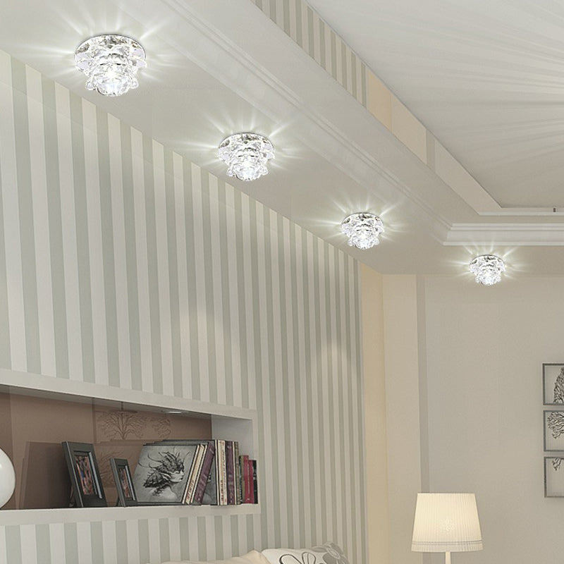 Modern Crystal Lotus LED Ceiling Flushmount Light - Clear & Stylish for Living Room