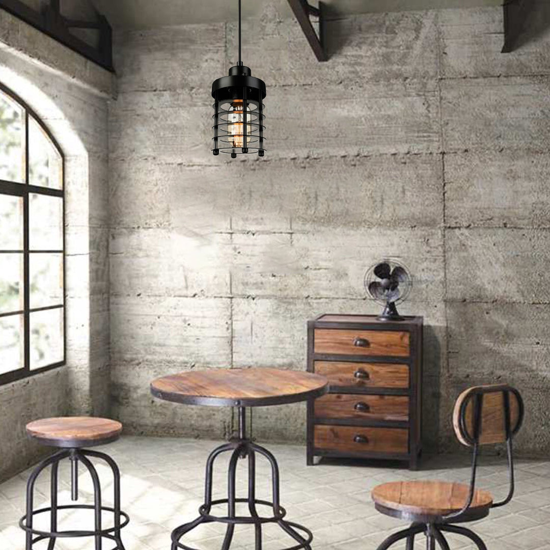 Industrial Wire Cage Pendant Light Fixture - Black/Rust Finish