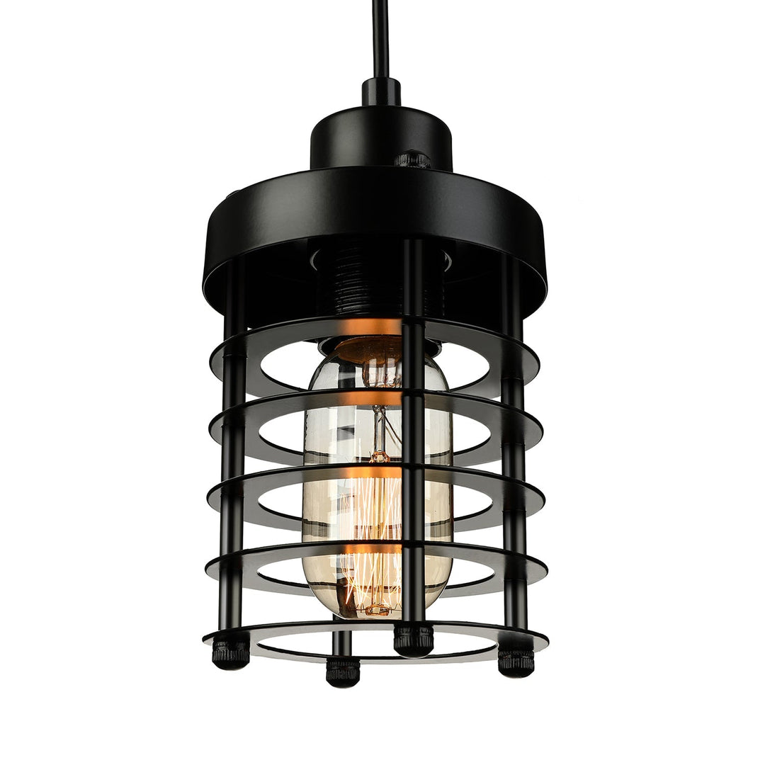 Industrial Wire Cage Pendant Light Fixture in Black & Rust for Dining Room with 1 Bulb