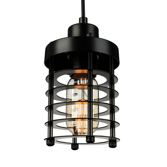 Industrial Wire Cage Pendant Light Fixture in Black & Rust for Dining Room with 1 Bulb