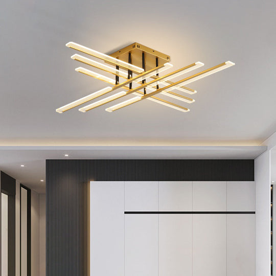 Acrylic Sticks Led Ceiling Light Fixture - Nordic Gold Semi Flush Mount For Bedroom