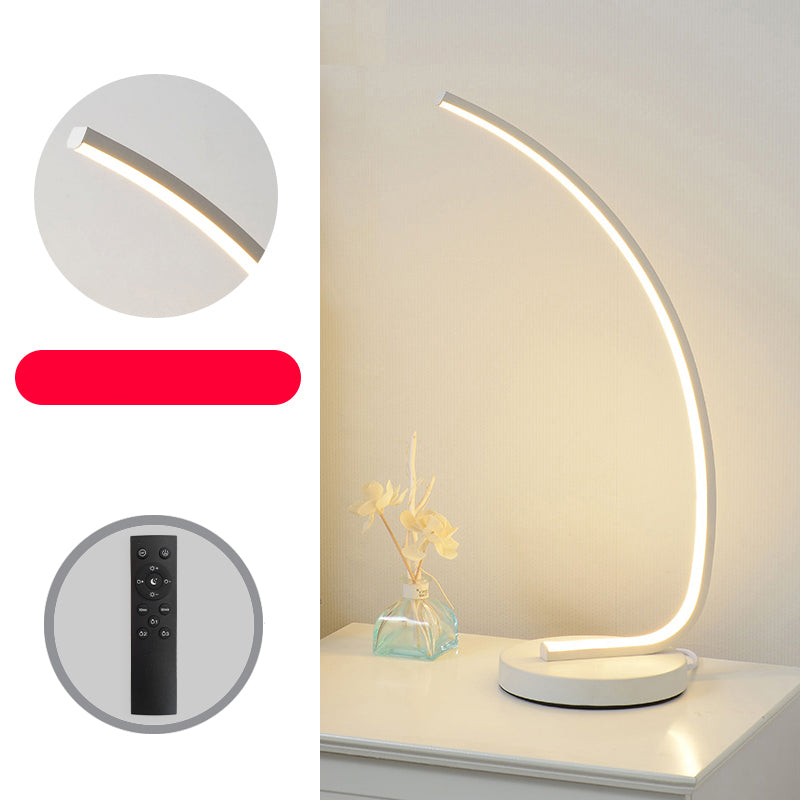 Metal Bedside Table Lamp With Curve Led Nightstand Light And Round Base White / Remote Control