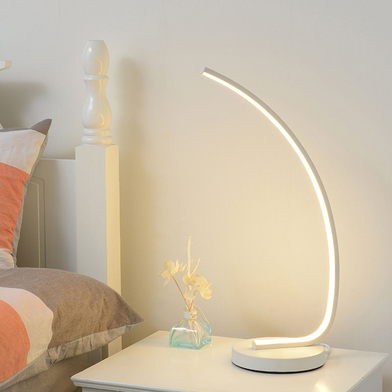 Metal Bedside Table Lamp With Curve Led Nightstand Light And Round Base