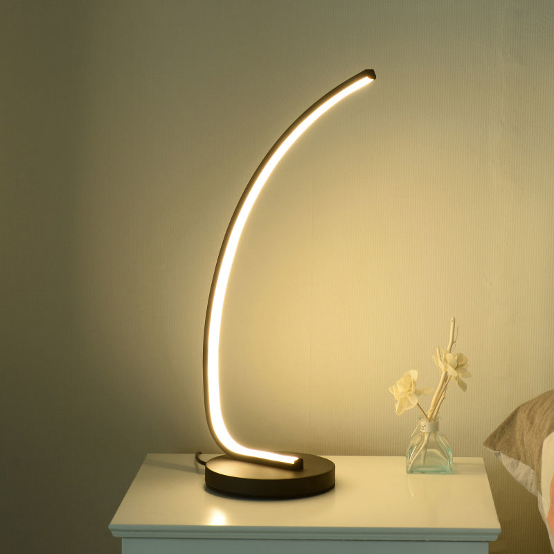 Metal Bedside Table Lamp With Curve Led Nightstand Light And Round Base