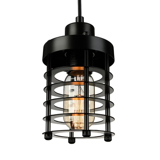 Industrial Wire Cage Pendant Light Fixture - Black/Rust Finish