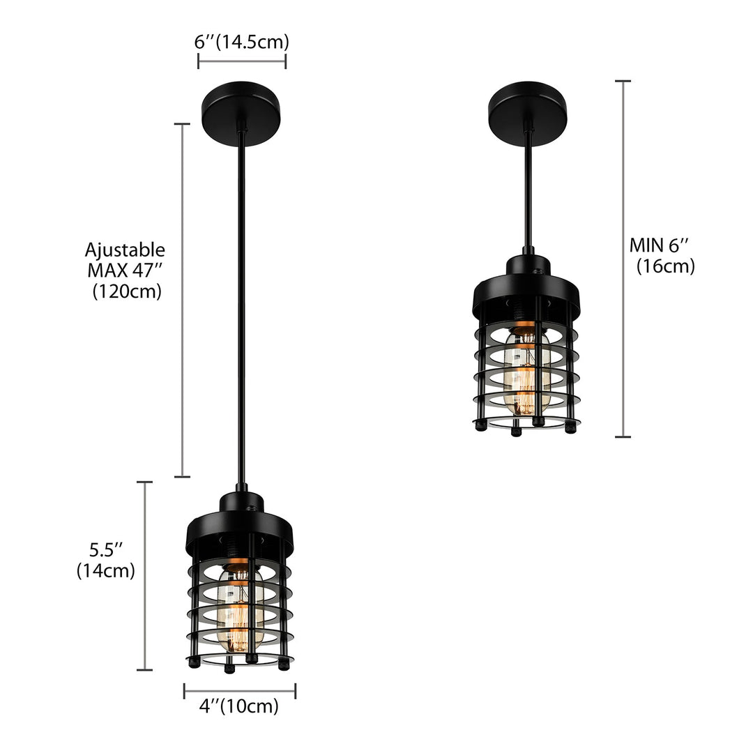 Industrial Wire Cage Pendant Light Fixture in Black & Rust for Dining Room with 1 Bulb