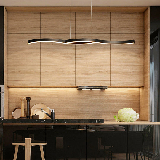 Contemporary Wavy Island Lighting: Modern Led Hanging Light For Dining Room