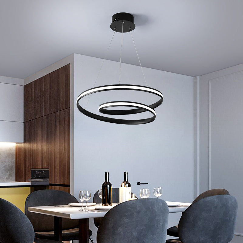 Art Deco Led Chandelier: Acrylic Swirl Suspension Light For Restaurants Black / 18 White