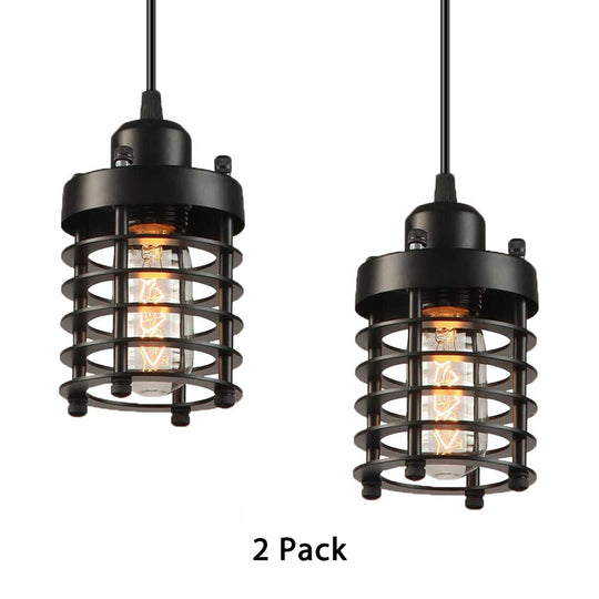 Industrial Wire Cage Pendant Light Fixture in Black & Rust for Dining Room with 1 Bulb