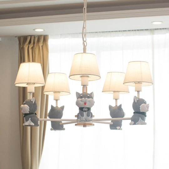 Modern Fabric Hanging Pendant Lights For Dining Room - Dog Ceiling Lamp Grey