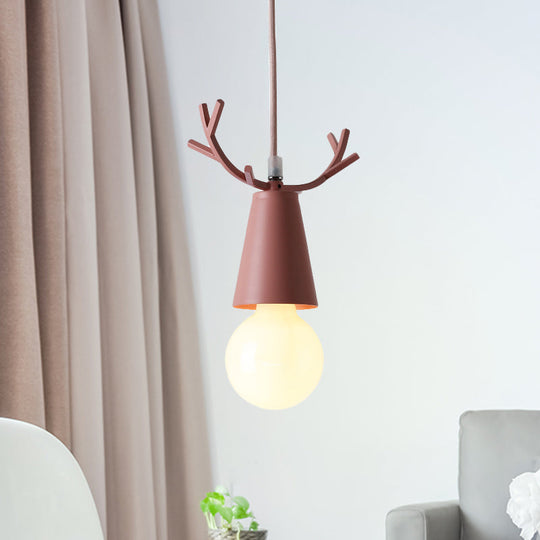 Nordic Style Pendant Light With Adjustable Ball Ceiling Fixture And Antler Decoration For Bedroom Or