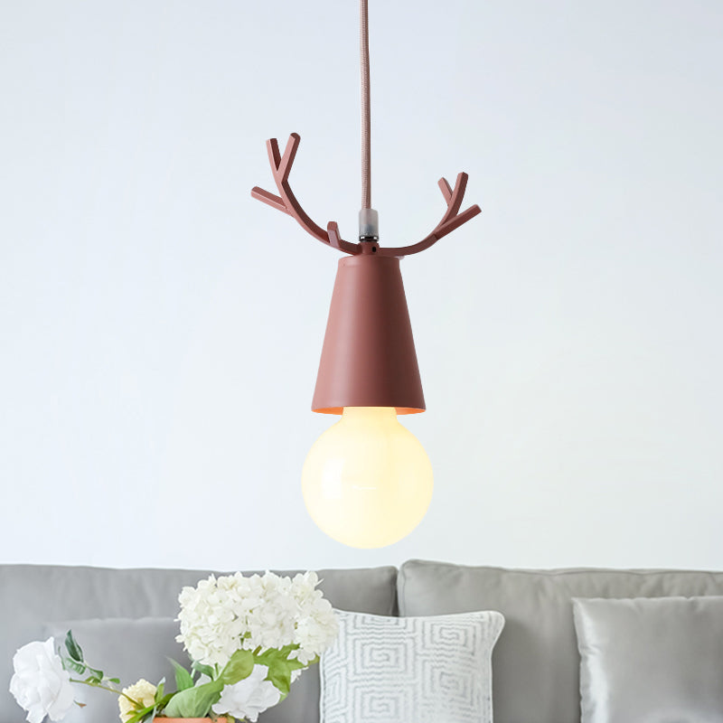 Nordic Style Pendant Light With Adjustable Ball Ceiling Fixture And Antler Decoration For Bedroom Or