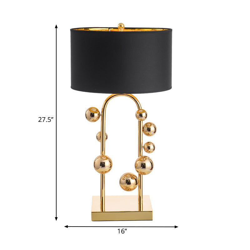 Golden Metal Reading Lamp With Traditional Sphere Task Light And White/Black Drum Shade